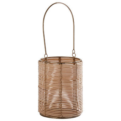 Orsina Malacca Small Hurricane Candle Holder | Gold Woven Lantern