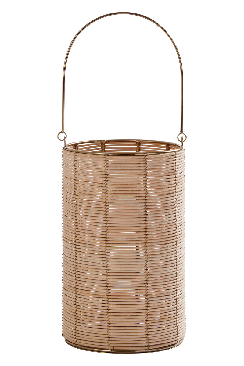 Orsina Malacca Medium Hurricane Candle Holder – Rattan and Gold