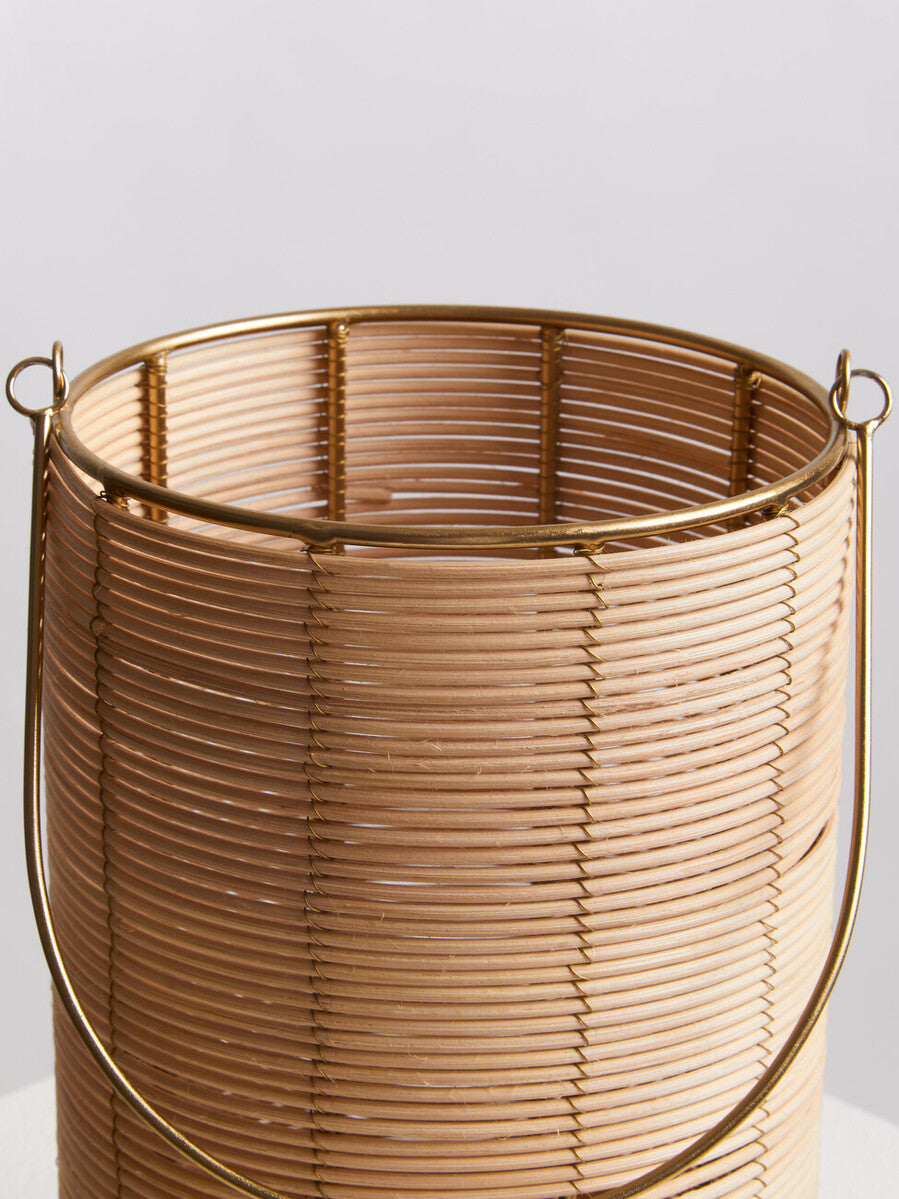 Orsina Malacca Medium Hurricane Candle Holder – Rattan and Gold