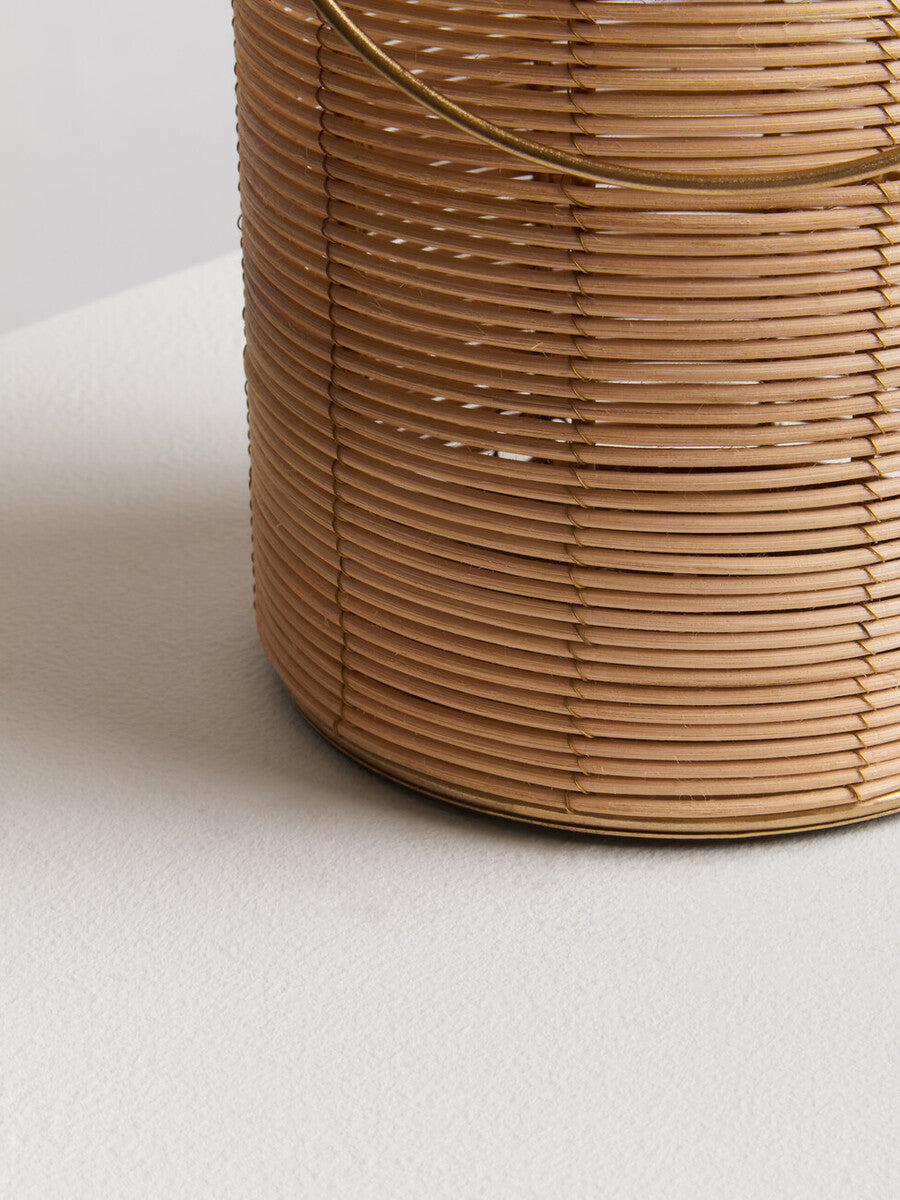 Orsina Malacca Medium Hurricane Candle Holder – Rattan and Gold