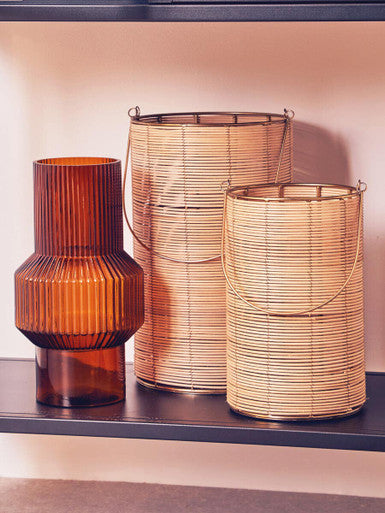 Orsina Malacca Large Hurricane Candle Holder | Rattan & Gold Lantern
