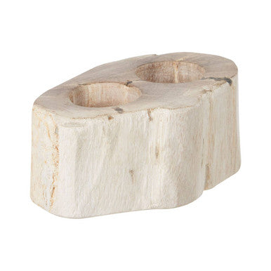 Orsina Petrified Wood Double Candle Holder – White Stone Pillar Stand