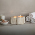 Orsina Petrified Wood Double Candle Holder – White Stone Pillar Stand