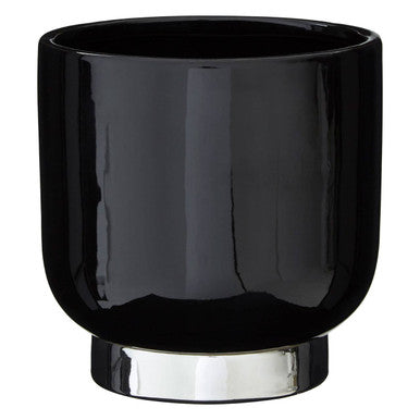 Orsina Callie Small Black Modern Planter with Silver Finish Base