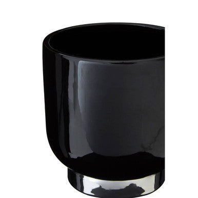 Orsina Callie Small Black Modern Planter with Silver Finish Base