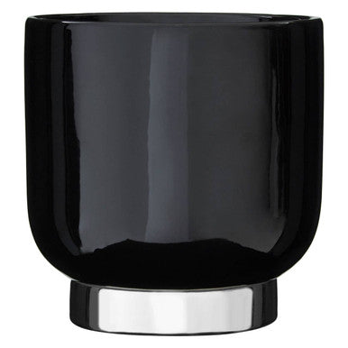 Orsina Callie Small Black Modern Planter with Silver Finish Base