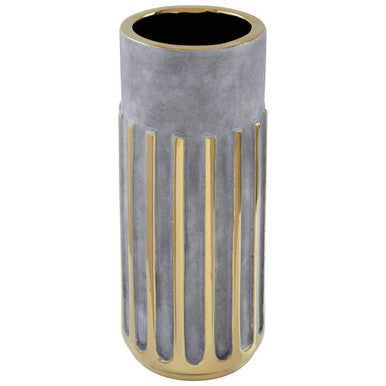 Orsina Harlie Small Ceramic Vase – Grey with Vertical Gold Accents