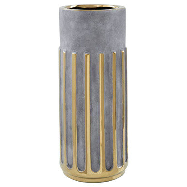 Orsina Harlie Small Ceramic Vase – Grey with Vertical Gold Accents