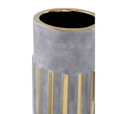 Orsina Harlie Small Ceramic Vase – Grey with Vertical Gold Accents