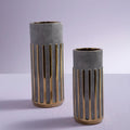 Orsina Harlie Small Ceramic Vase – Grey with Vertical Gold Accents