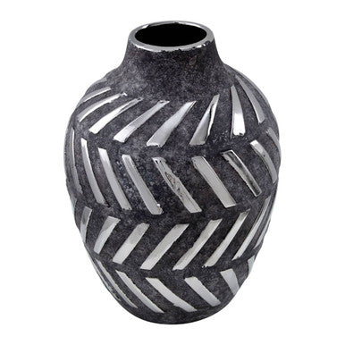 Orsina Helaine Small Geometric Vase – Grey and Silver Shelf Decor