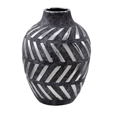 Orsina Helaine Small Geometric Vase – Grey and Silver Shelf Decor