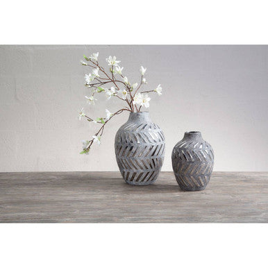 Orsina Helaine Small Geometric Vase – Grey and Silver Shelf Decor