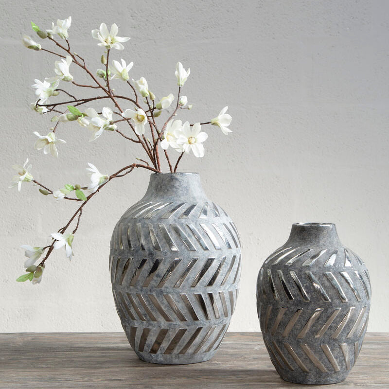 Orsina Helaine Small Geometric Vase – Grey and Silver Shelf Decor
