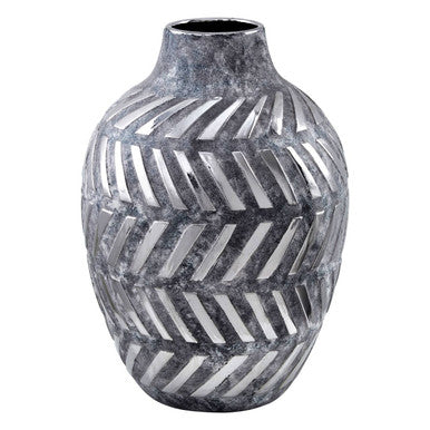 Orsina Helaine Large Geometric Vase – Grey and Silver Sculptural Decor