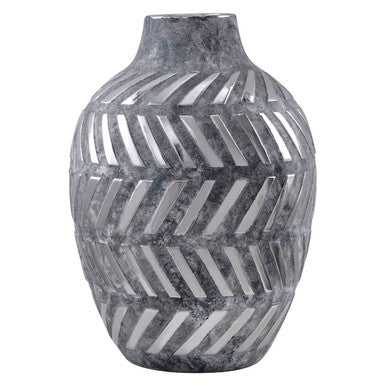 Orsina Helaine Large Geometric Vase – Grey and Silver Sculptural Decor