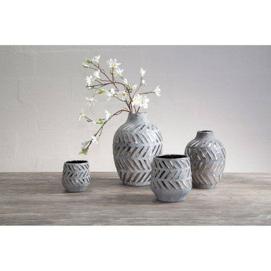 Orsina Helaine Large Geometric Vase – Grey and Silver Sculptural Decor