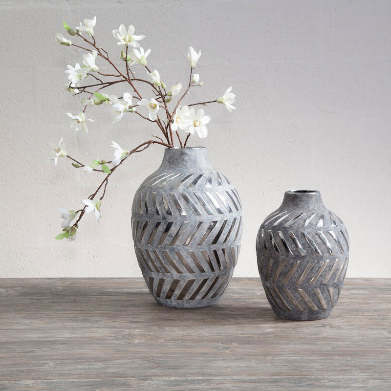 Orsina Helaine Large Geometric Vase – Grey and Silver Sculptural Decor