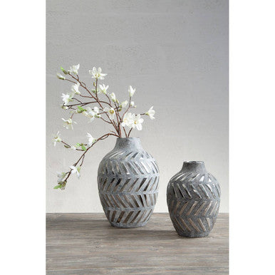 Orsina Helaine Large Geometric Vase – Grey and Silver Sculptural Decor