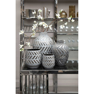 Orsina Helaine Large Geometric Vase – Grey and Silver Sculptural Decor