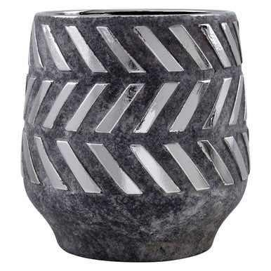 Orsina Helaine Large Ceramic Planter – Grey and Silver Geometric Pot
