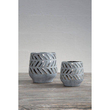 Orsina Helaine Large Ceramic Planter – Grey and Silver Geometric Pot