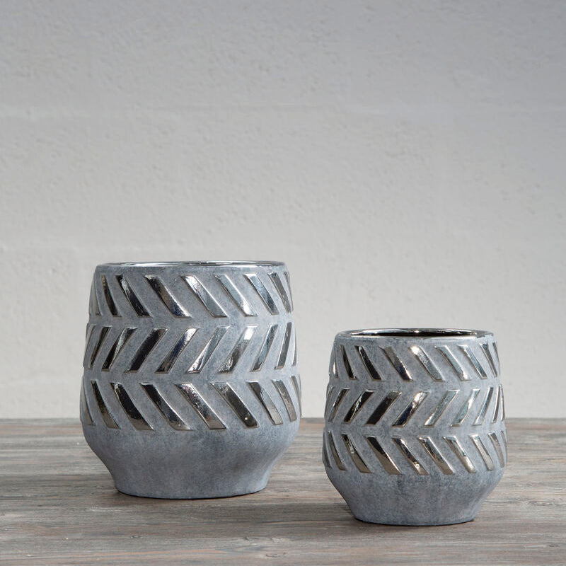 Orsina Helaine Large Ceramic Planter – Grey and Silver Geometric Pot
