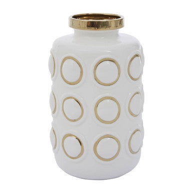 Orsina Curva Large White and Gold Ceramic Vase – Tall Sculptural Decor