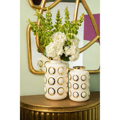 Orsina Curva Large White and Gold Ceramic Vase – Tall Sculptural Decor