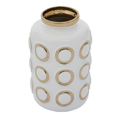 Orsina Curva Small Ceramic Vase – White and Gold Modern Table Decor