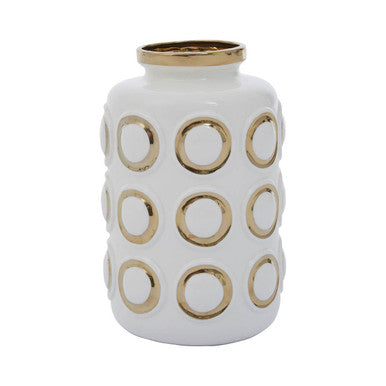 Orsina Curva Small Ceramic Vase – White and Gold Modern Table Decor