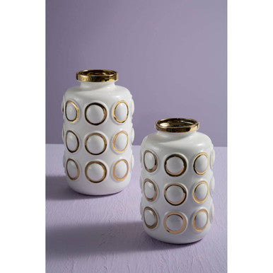Orsina Curva Small Ceramic Vase – White and Gold Modern Table Decor