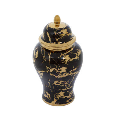 Orsina Marmo Large Ceramic Jar – Black and Gold Marble Effect