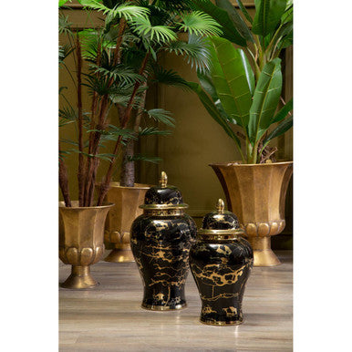 Orsina Marmo Large Ceramic Jar – Black and Gold Marble Effect
