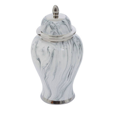 Orsina Marmo Large Ceramic Jar – Marble Effect with Silver Finial