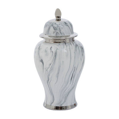 Orsina Marmo Large Ceramic Jar – Marble Effect with Silver Finial