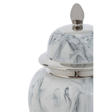 Orsina Marmo Large Ceramic Jar – Marble Effect with Silver Finial