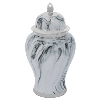 Orsina Marmo Grey and White Marble Effect Ceramic Jar with Silver Trim
