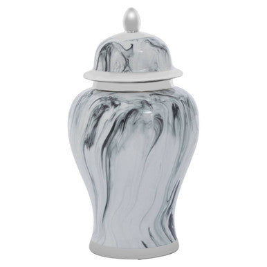 Orsina Marmo Grey and White Marble Effect Ceramic Jar with Silver Trim