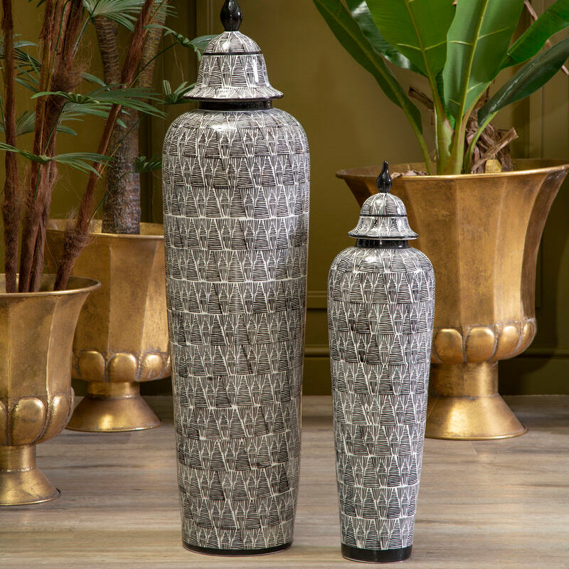 Orsina Punto Large Ceramic Jar – Black and White Monochrome Decor