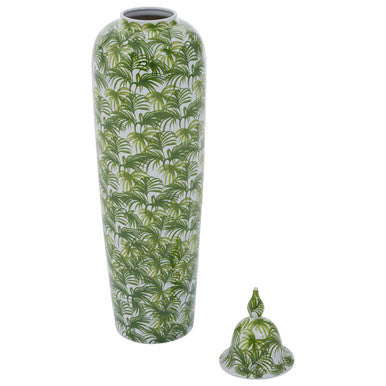 Orsina Selva Large Botanic Jar – Green and White Geometric Ceramic
