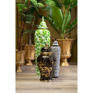 Orsina Selva Large Botanic Jar – Green and White Geometric Ceramic