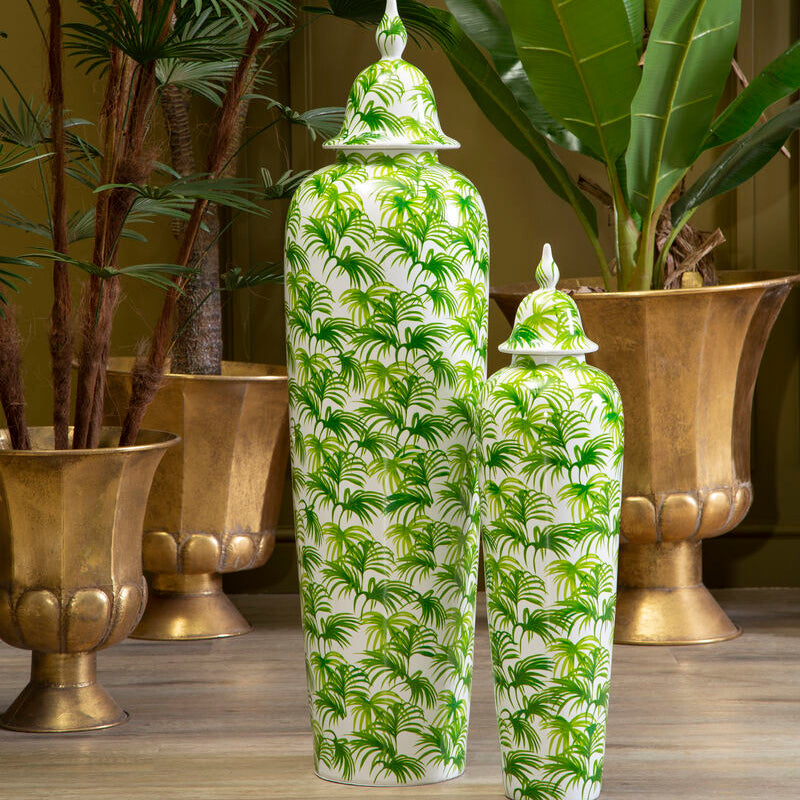 Orsina Selva Large Botanic Jar – Green and White Geometric Ceramic
