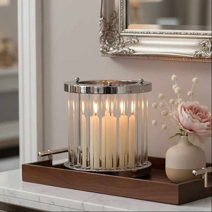 Orsina Franklin Small Silver and Fluted Glass Candle Holder