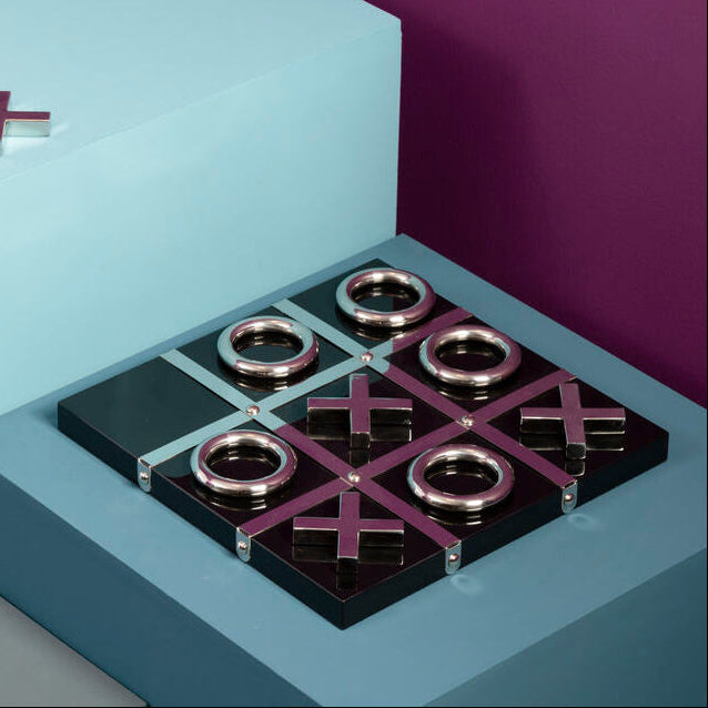 Orsina Flos Tic Tac Toe Game | Modern Black and Silver Coffee Table Decor