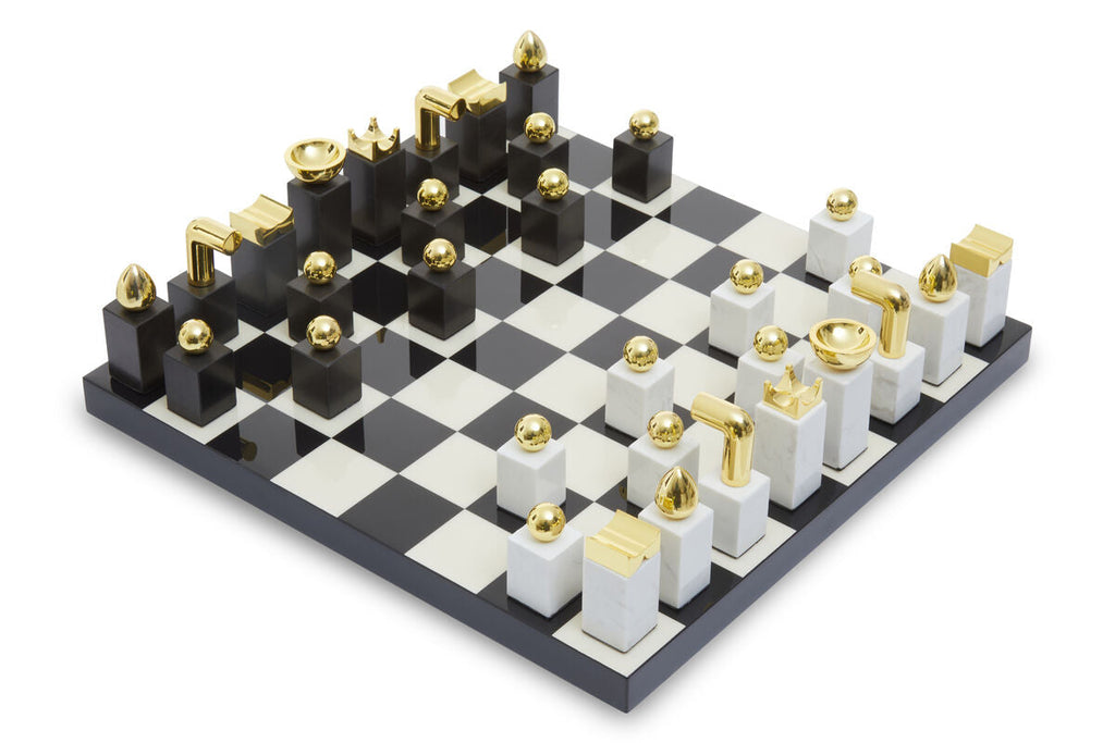 Orsina Flos Marble and Wood Chess Set – Luxury Strategy Game Decor