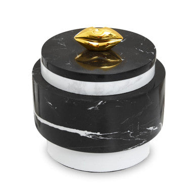Orsina Flos Black Marble Storage Jar with Gold Finial | Luxury Canister