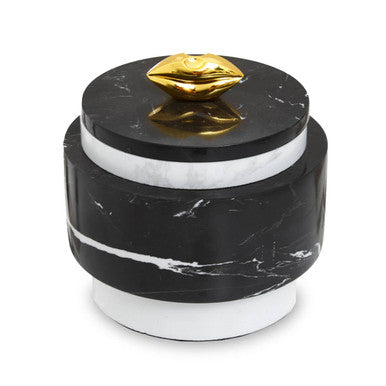 Orsina Flos Black Marble Storage Jar with Gold Finial | Luxury Canister
