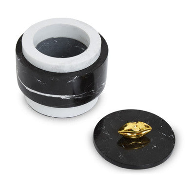 Orsina Flos Black Marble Storage Jar with Gold Finial | Luxury Canister