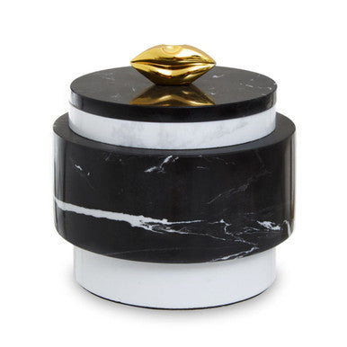 Orsina Flos Black Marble Storage Jar with Gold Finial | Luxury Canister